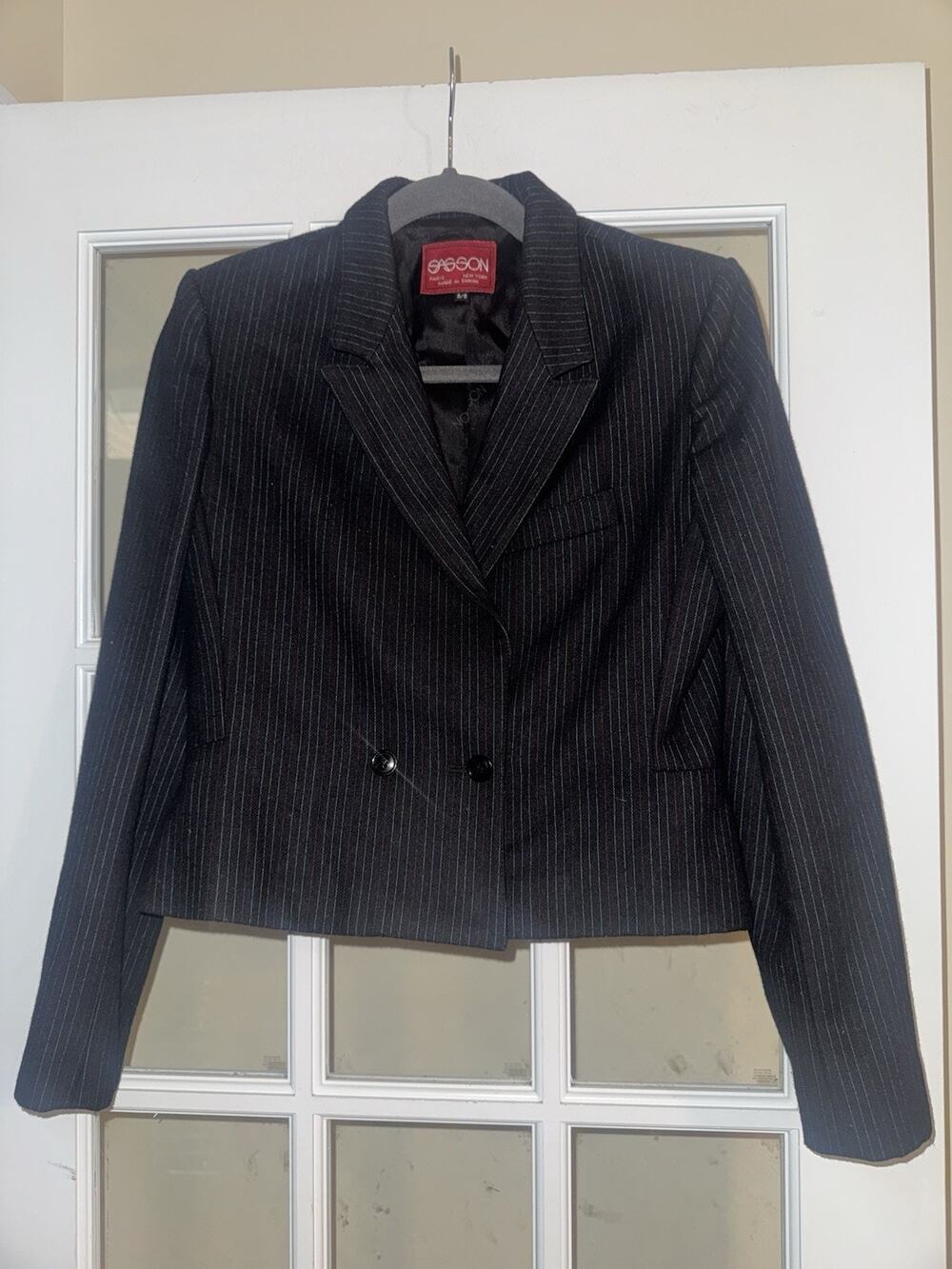 Sasson Vintage Black w/Stripes One Button Double Breasted Blazer Jacket 8/9